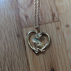 Gold Cat Heart Pendant Necklace